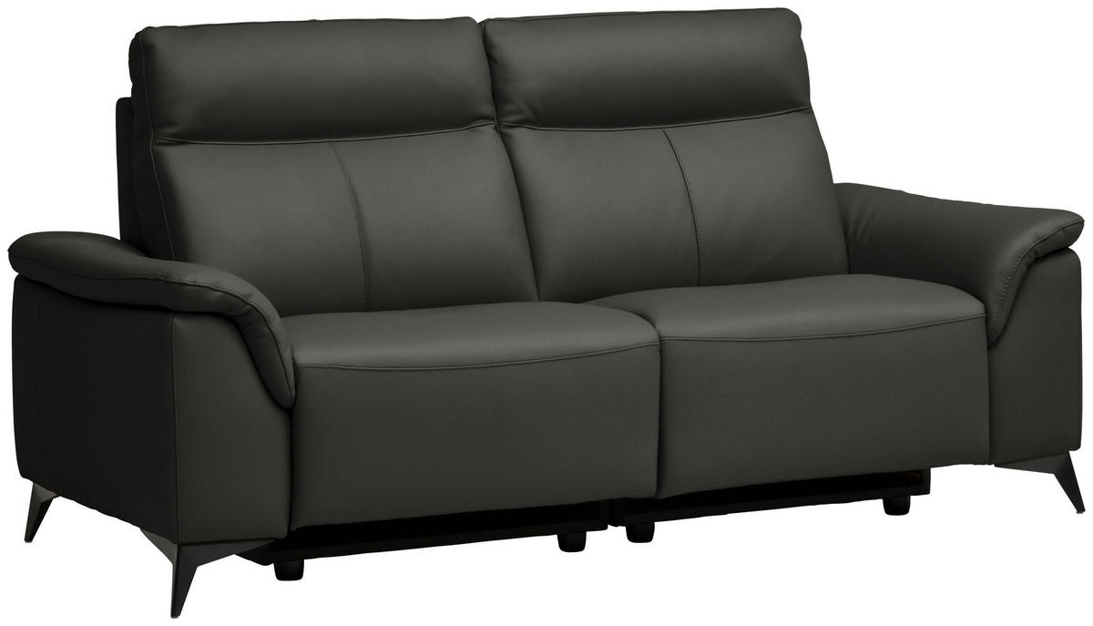 3-SITZER-SOFA  in Echtleder Anthrazit   - Anthrazit/Schwarz, Design, Leder/Metall (207/107/98cm) - Belluti