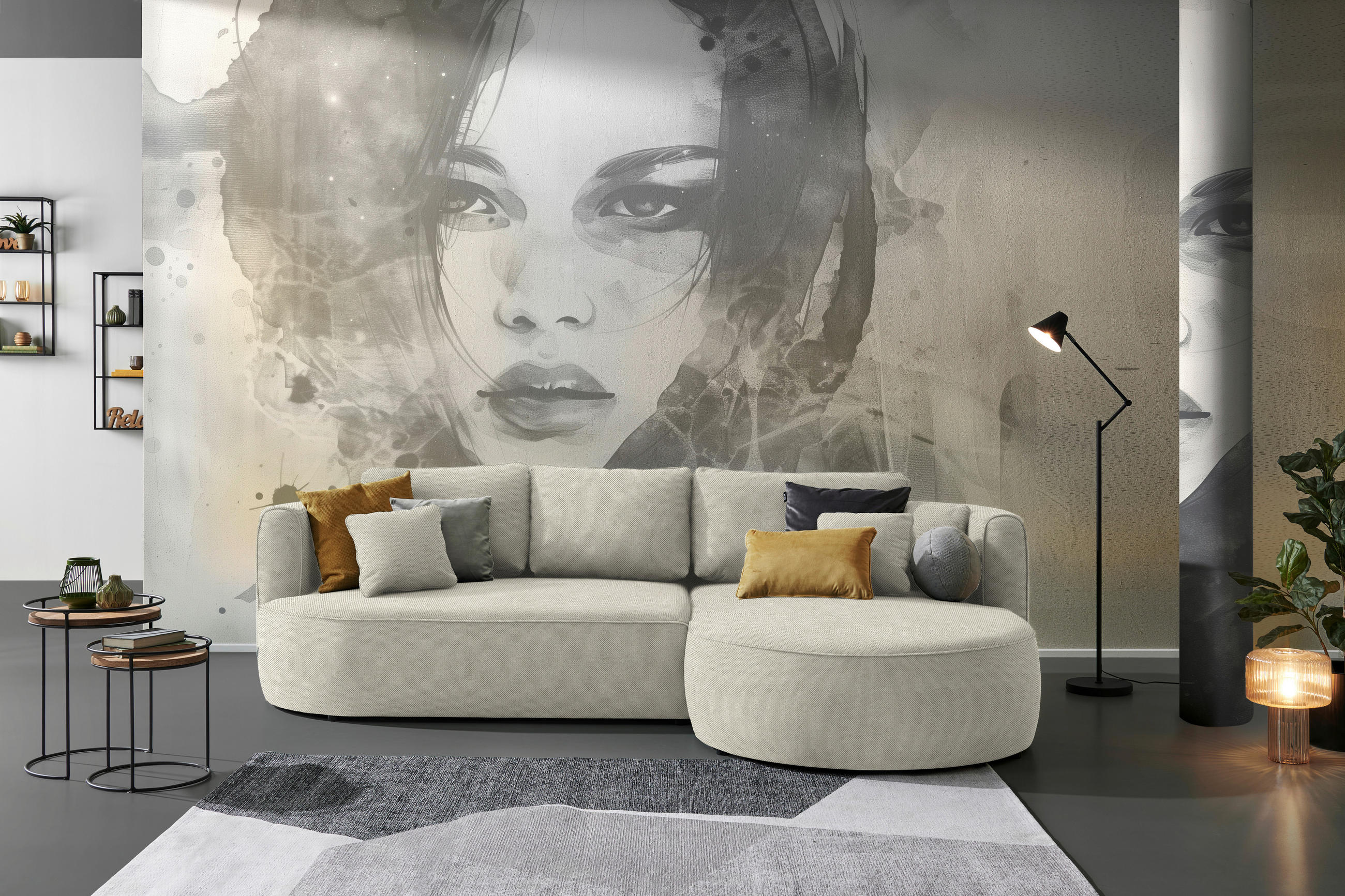 ECKSOFA in Webstoff Creme  - Creme/Schwarz, Modern, Kunststoff/Textil (284/183cm) - Welnova