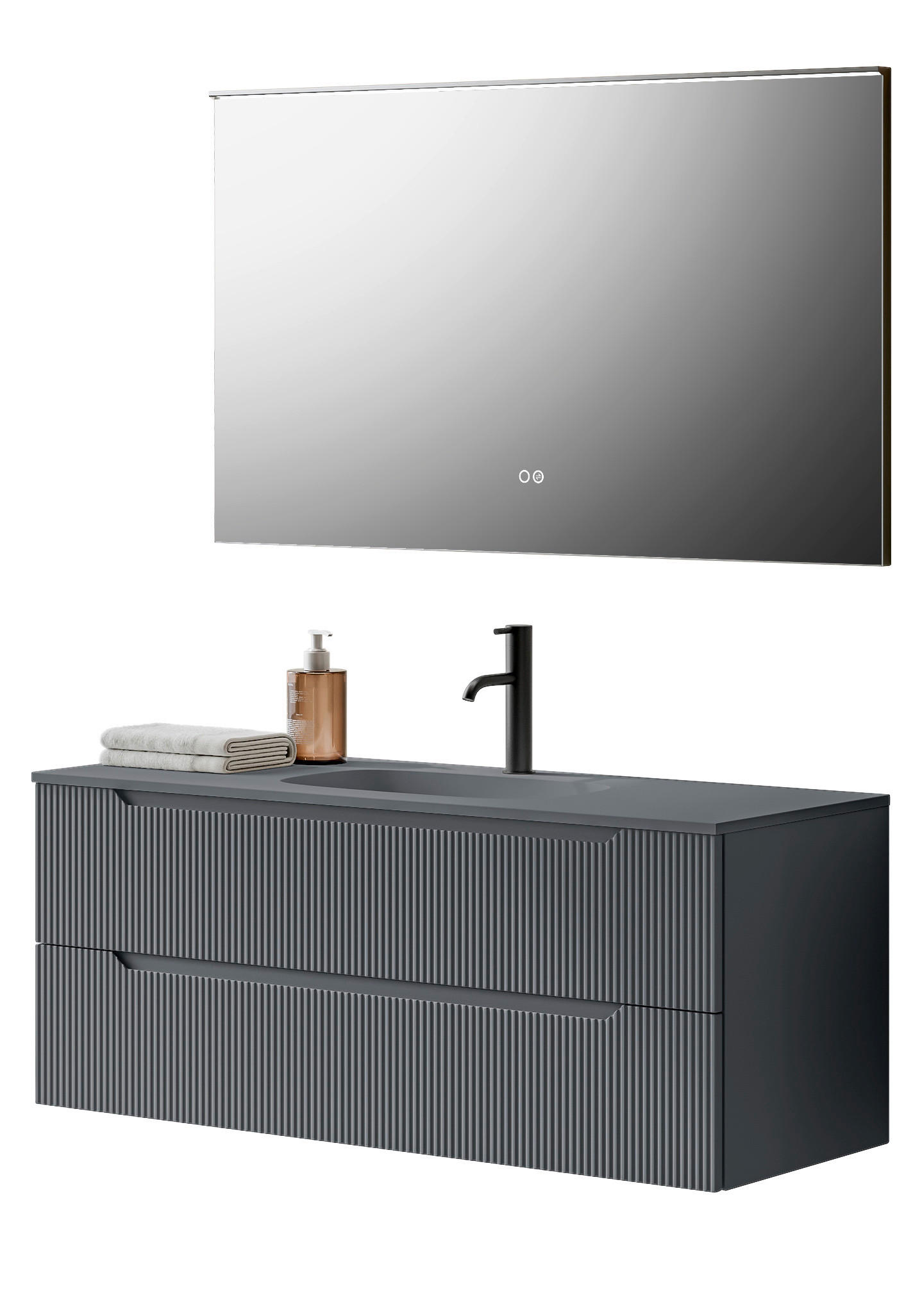 BADEZIMMER 3-teilig  in 120 cm  - Dunkelgrau/Weiß, KONVENTIONELL, Holzwerkstoff/Stein (120cm) - Belluti