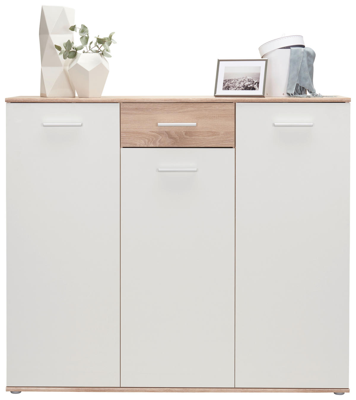 OMARA ZA ČEVLJE bela, hrast sonoma - srebrne barve/bela, Design, umetna masa/leseni material (136/118/36cm) - Carryhome