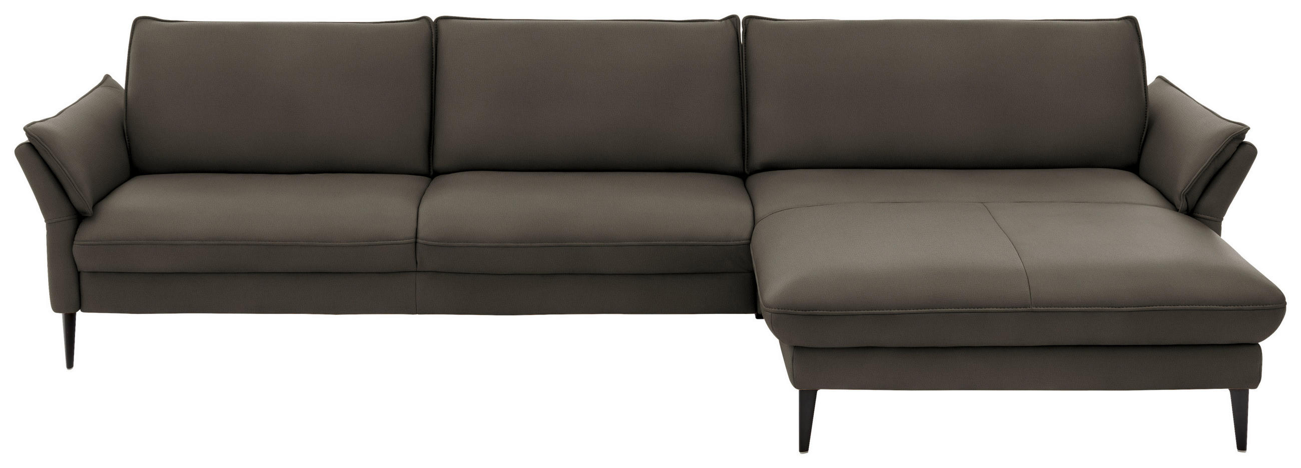 ECKSOFA in Echtleder Graubraun  - Graubraun/Schwarz, Design, Leder/Metall (334/172cm) - Valdera