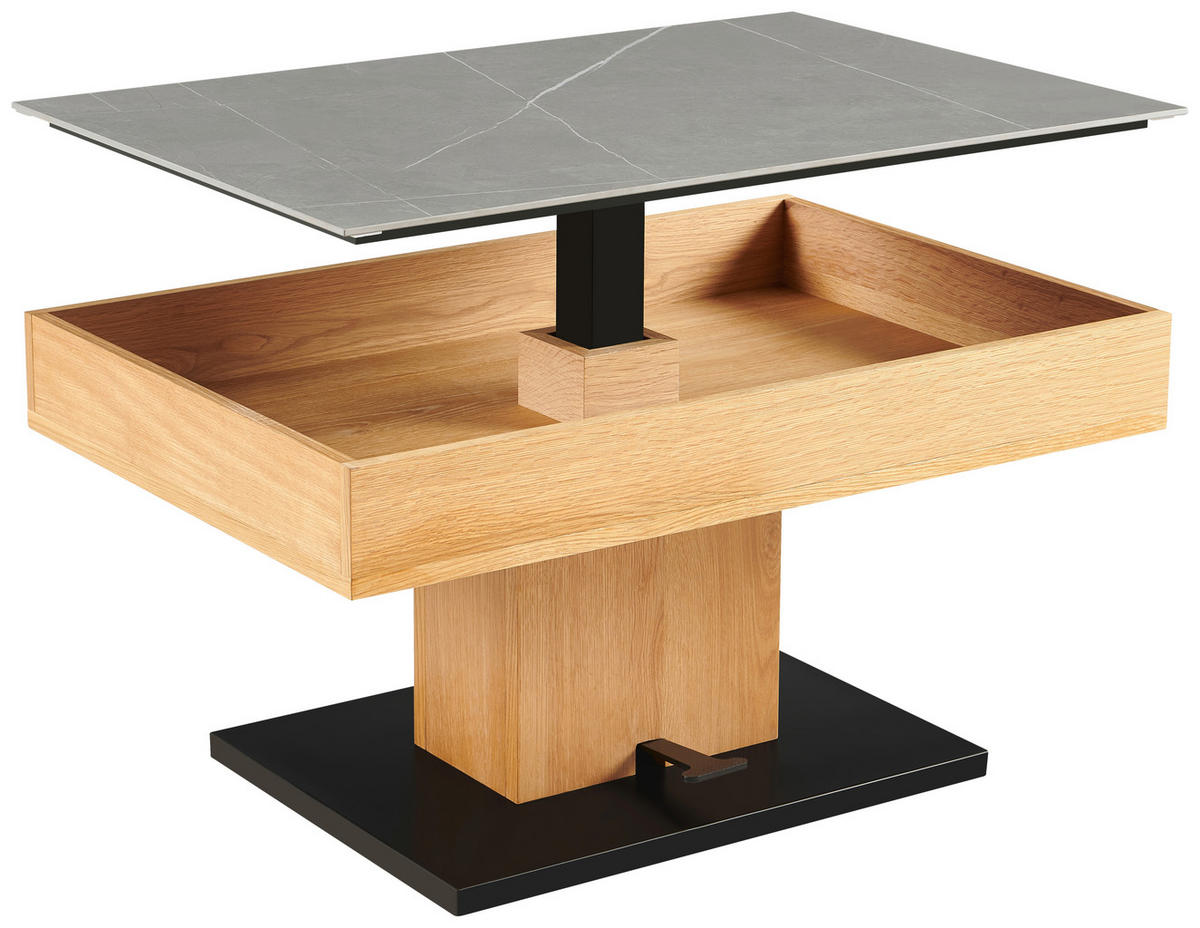 COUCHTISCH Eiche furniert 90/46,3/60 cm rechteckig Grau, Schwarz, Eichefarben  - Eichefarben/Schwarz, Design, Holz/Keramik (90/46,3/60cm) - Livetastic