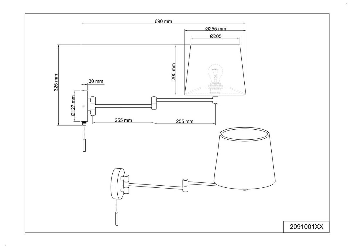 WANDLEUCHTE   - Weiß/Nickelfarben, Design, Textil/Metall (32,5/25,5/69cm) - Trio Leuchten