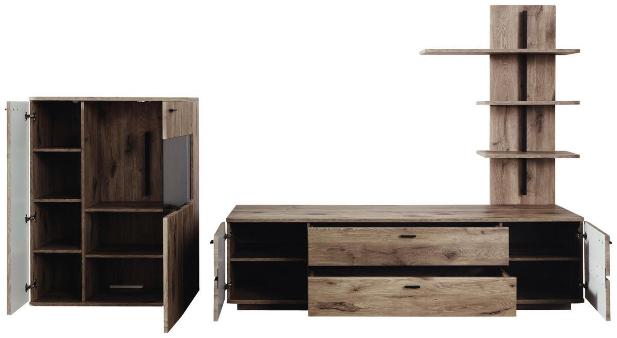 WOHNWAND  in Anthrazit, Eichefarben 300/181/50 cm  - Eichefarben/Anthrazit, Konventionell, Glas/Holzwerkstoff (300/181/50cm) - Cantus