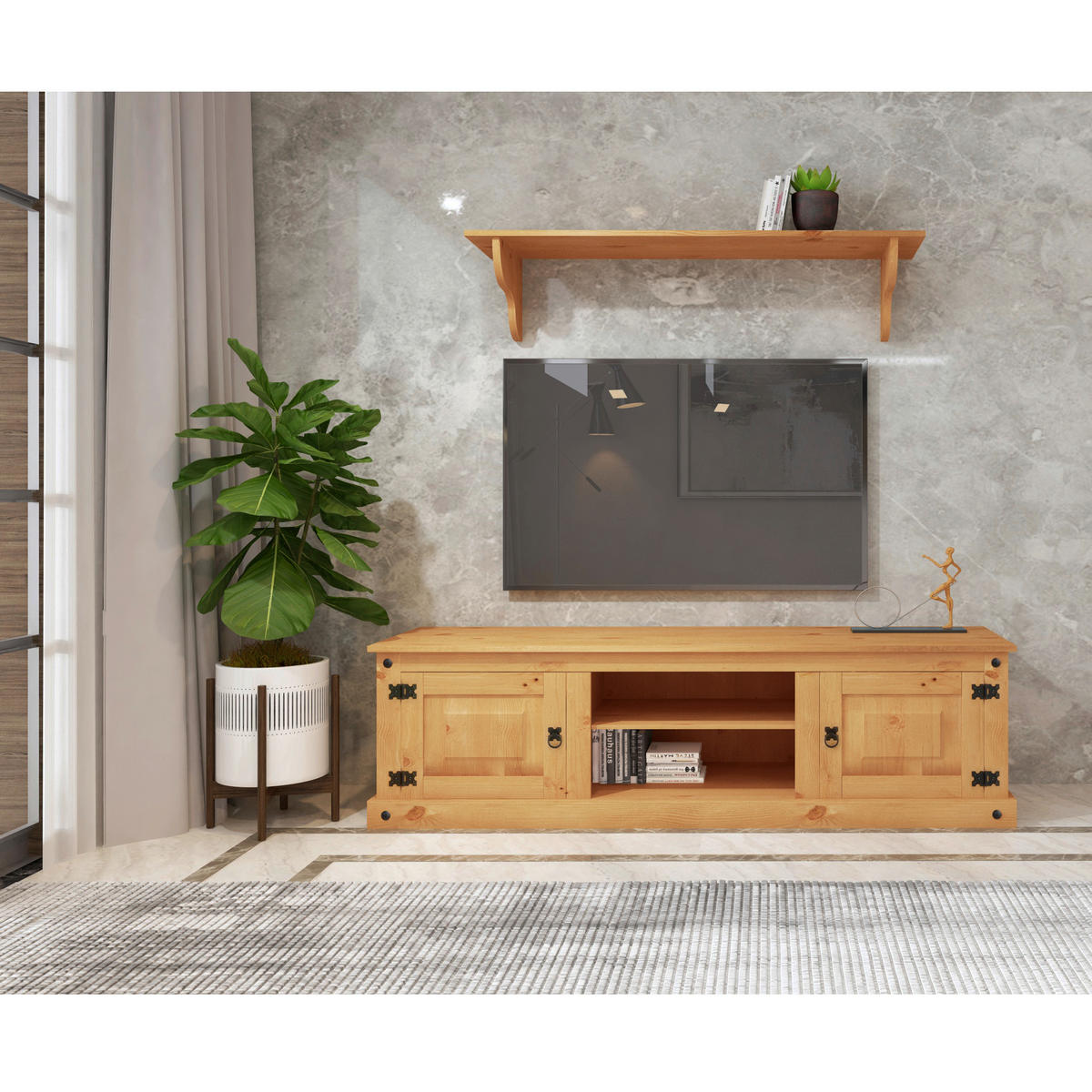 LOWBOARD MEXICO   in 160/45/45 cm  - Naturfarben, Design, Holz/Metall (160/45/45cm) - MID.YOU