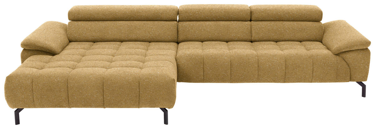 ECKSOFA in Chenille Currygelb  - Currygelb/Schwarz, Design, Textil/Metall (190/329cm) - Beldomo Style
