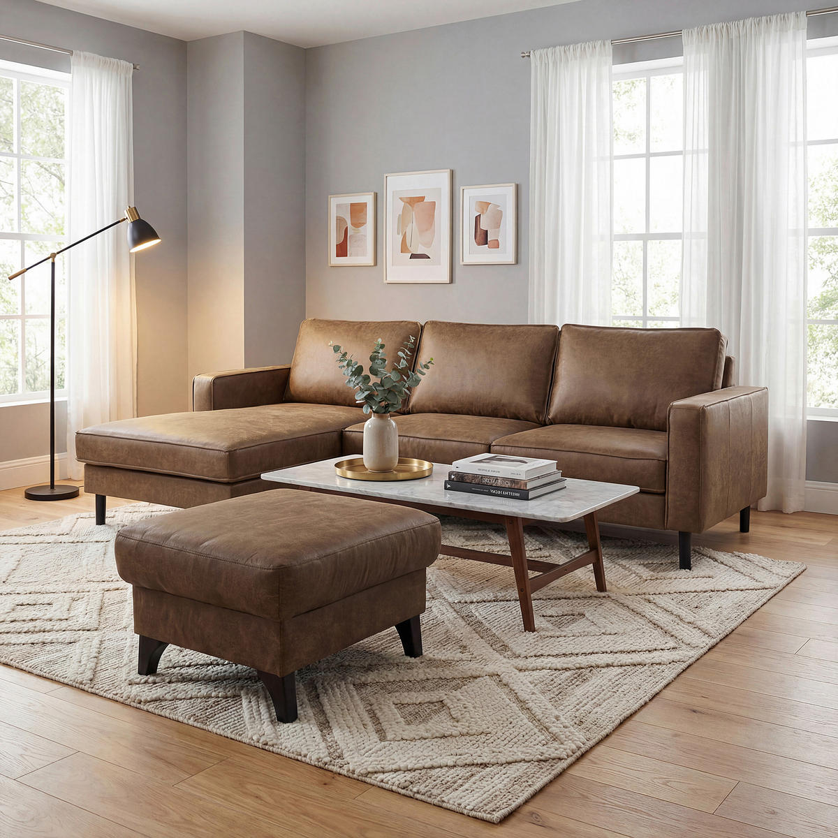 ECKSOFA Braun Echtleder Lederlook Bettkasten, Schlaffunktion, Rücken echt  - Schwarz/Braun, Design, Leder/Textil (166/238cm) - Livetastic