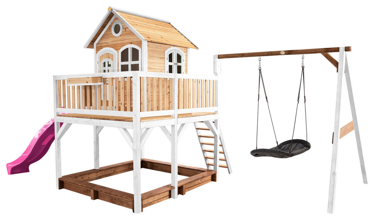 SPIELTURM 613/291/277 cm  - Lila/Braun, KONVENTIONELL, Holz (613/291/277cm) - Ambia Garden