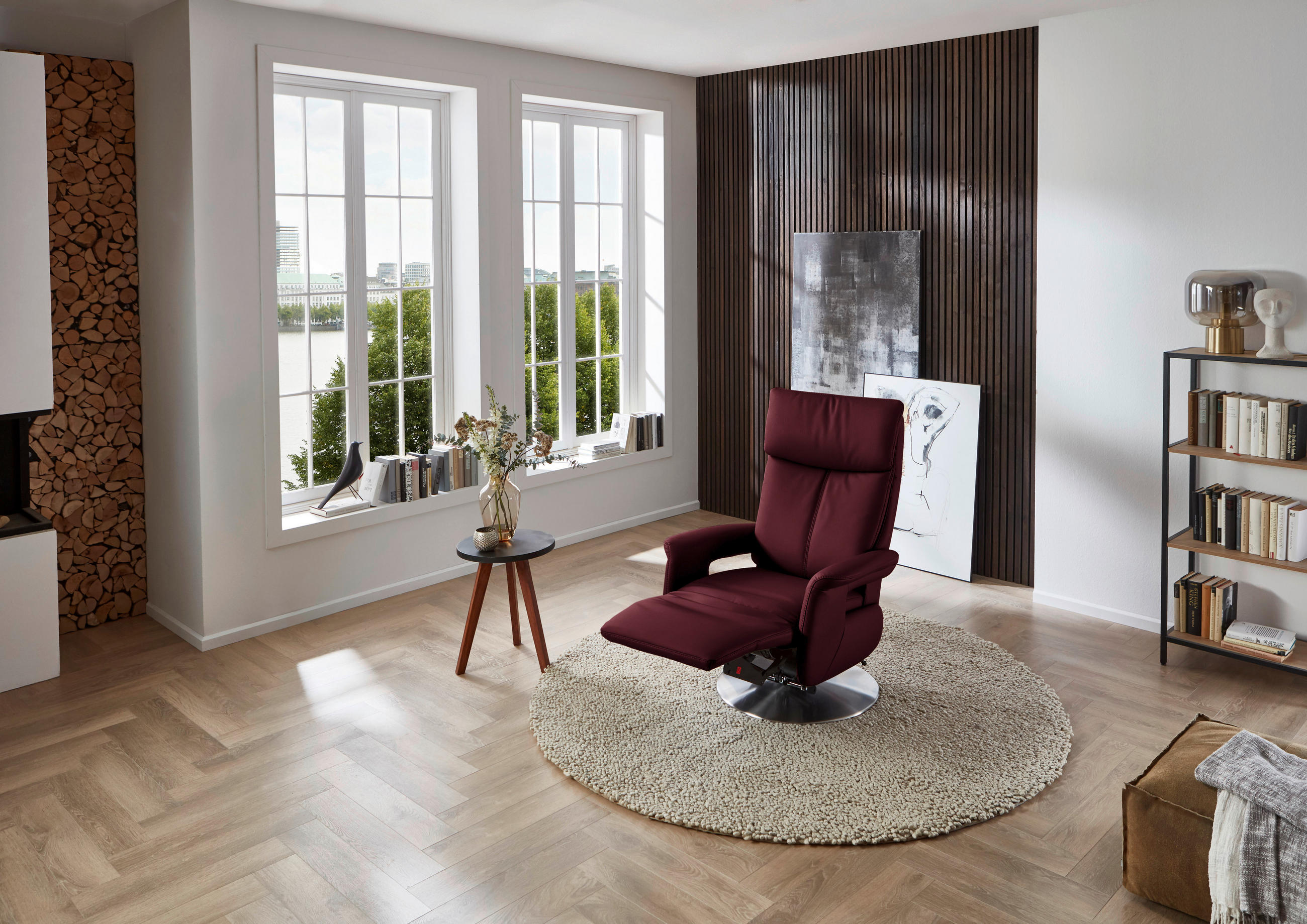 RELAXSESSEL in Leder Weinrot  - Edelstahlfarben/Weinrot, Design, Leder/Metall (78/112/85cm) - Cantus