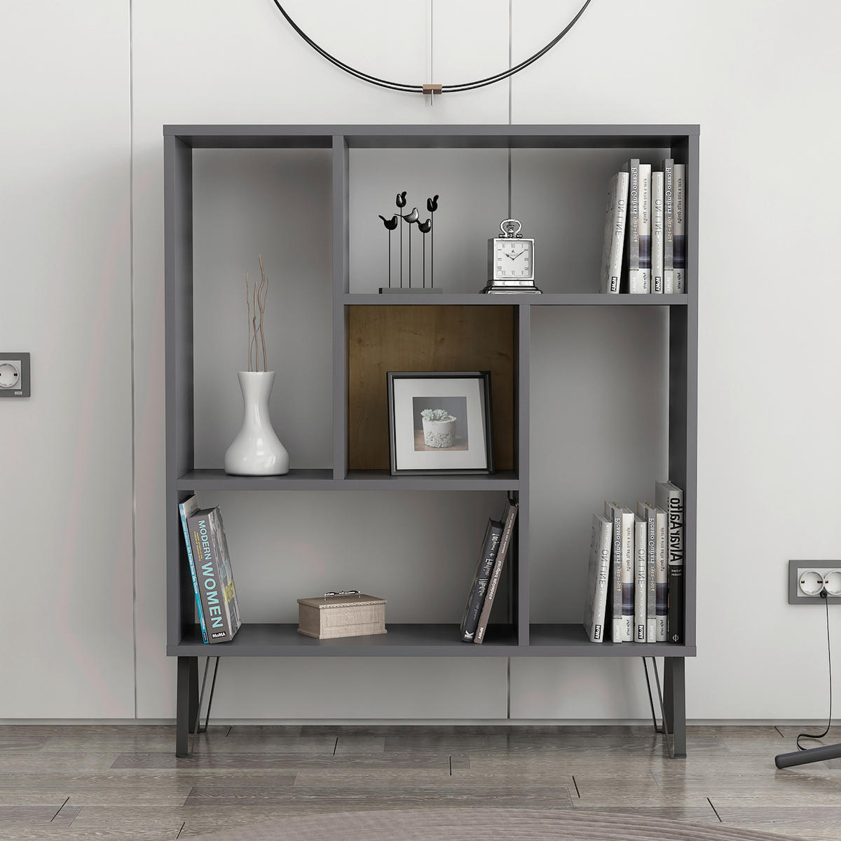 REGAL  90/107,8/25 cm Anthrazit, Eichefarben  - Eichefarben/Anthrazit, Design, Holzwerkstoff (90/107,8/25cm) - Livetastic