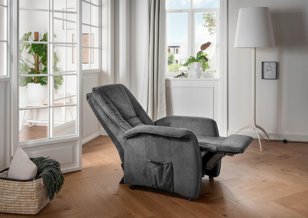 FERNSEHSESSEL in Velours Dunkelgrau  - Dunkelgrau/Schwarz, Design, Kunststoff/Textil (77/107/88cm) - Livetastic