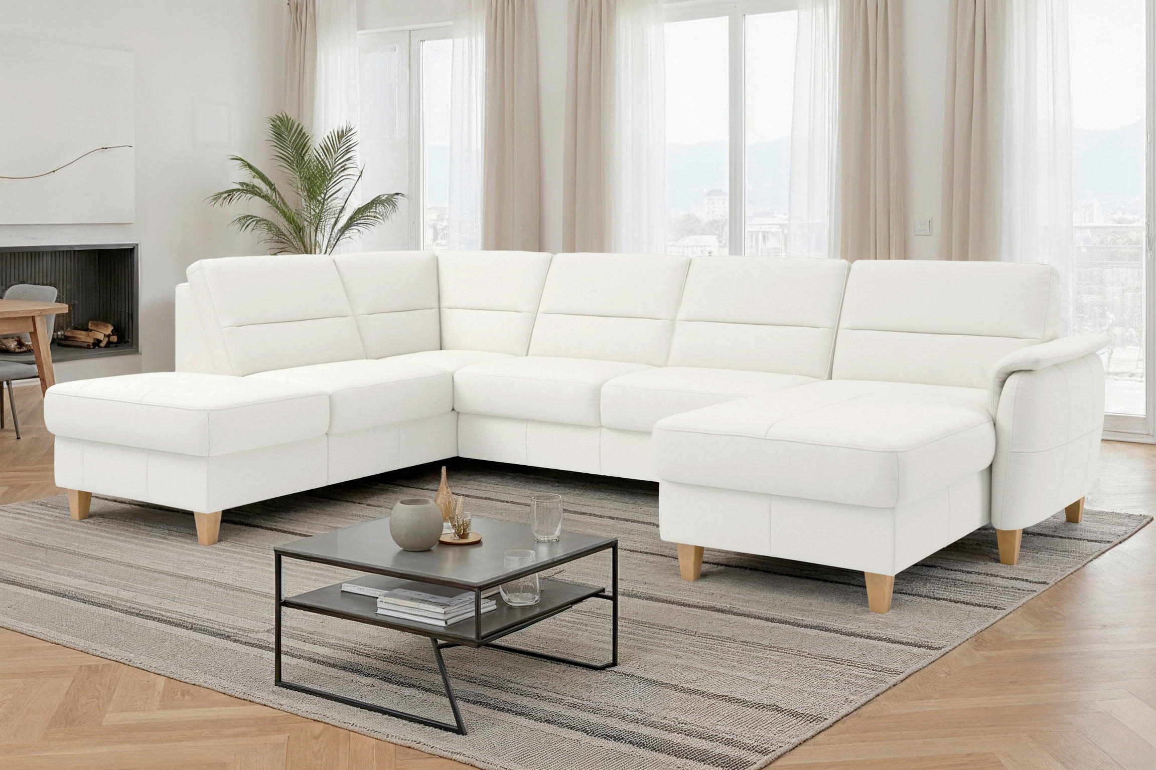 Sit & More SEDACÍ SOUPRAVA, textil, kůže, bílá