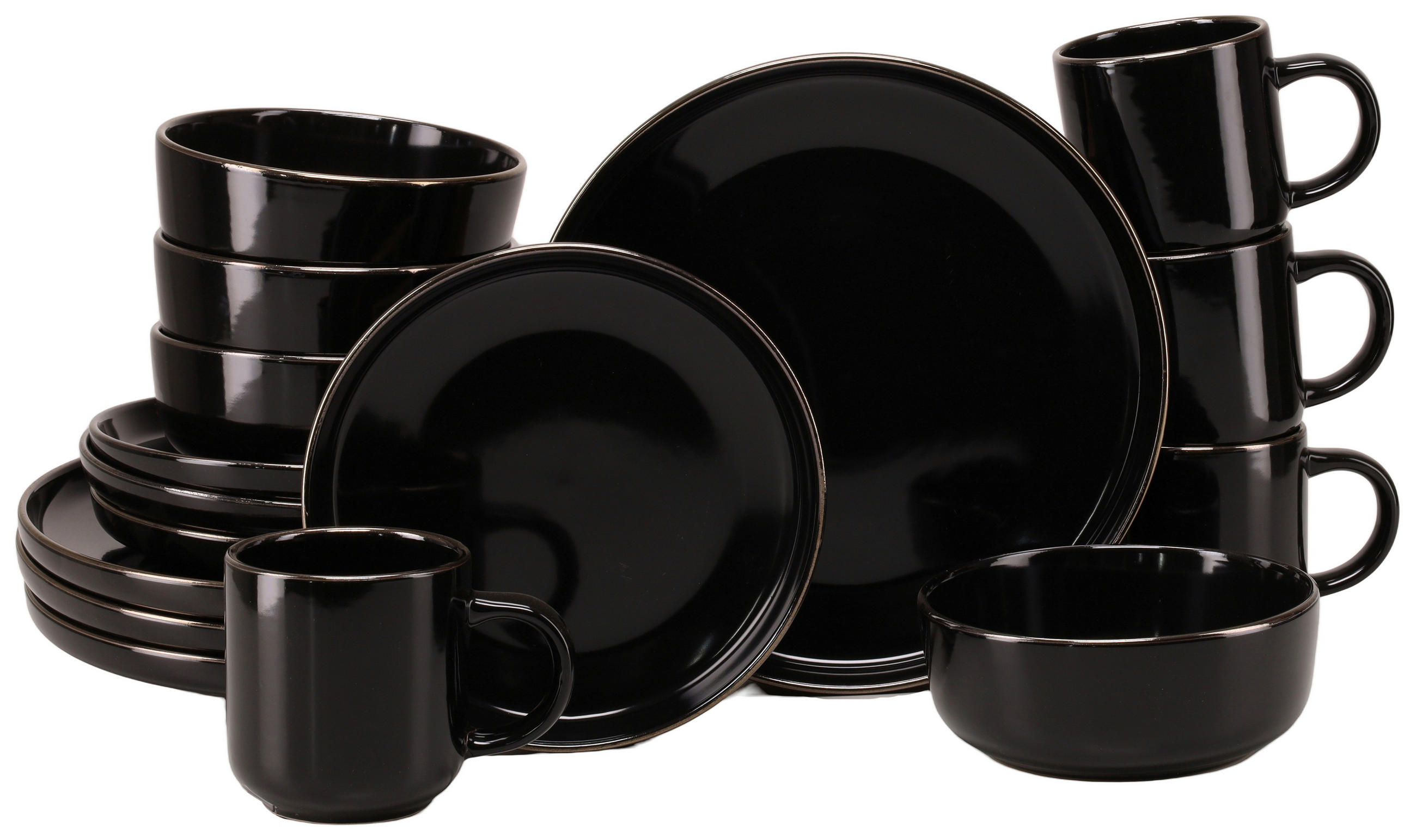 KOMBISERVICE Schwarz, Goldfarben Nordic Festive Schwarz 16-teilig 4 Personen  - Goldfarben/Schwarz, Basics, Keramik - Creatable