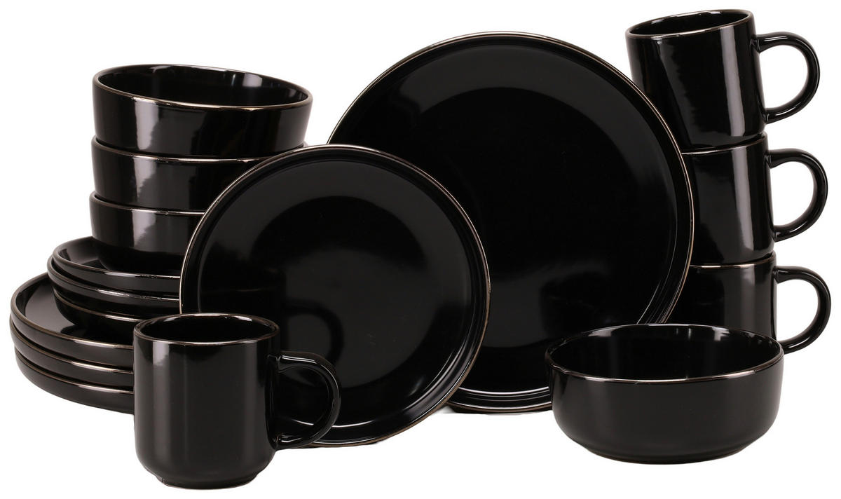 KOMBISERVICE Schwarz, Goldfarben Nordic Festive Schwarz 16-teilig 4 Personen  - Goldfarben/Schwarz, Basics, Keramik - Creatable