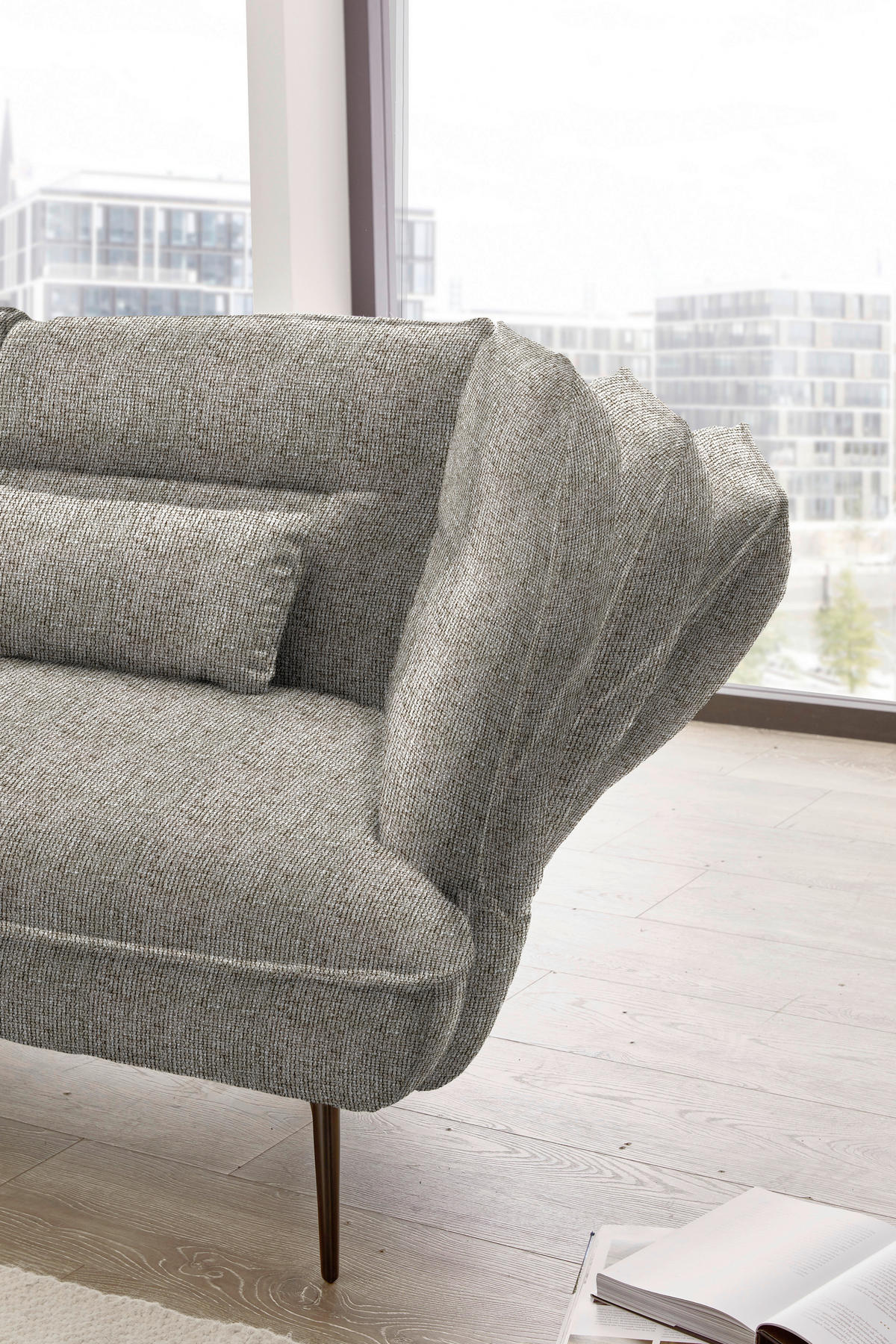 ECKSOFA in Flachgewebe Braun  153/339 cm  - Schwarz/Braun, Design, Textil/Metall (153/339cm) - Moderano