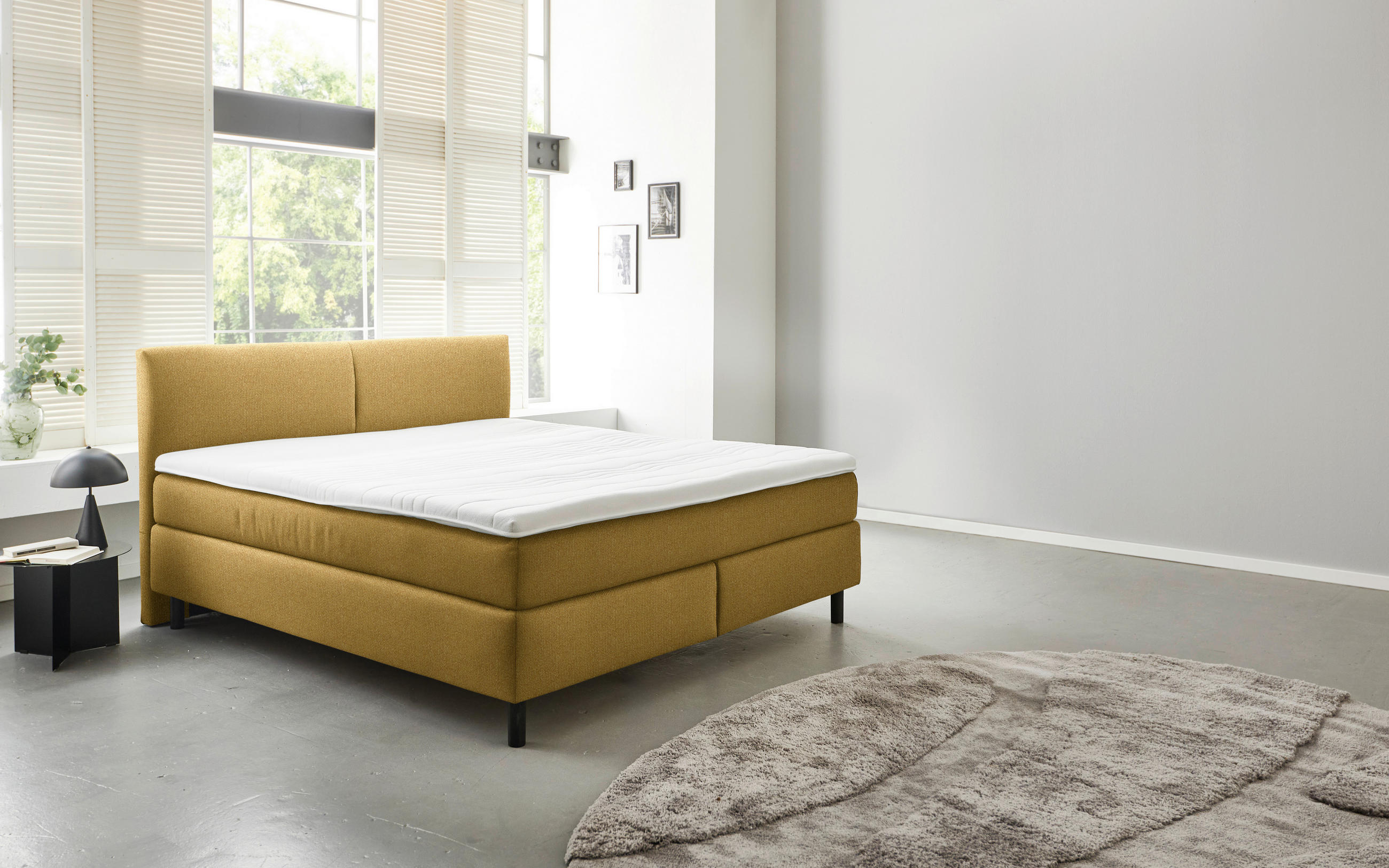 Thumbnail - Beldomo - Sleep Boxspringbett, Currygelb, Textil, H2, 5-Zonen, Höhe ca. 18 cm, 200x200 cm, Goldenes M, Made in EU, gepol...