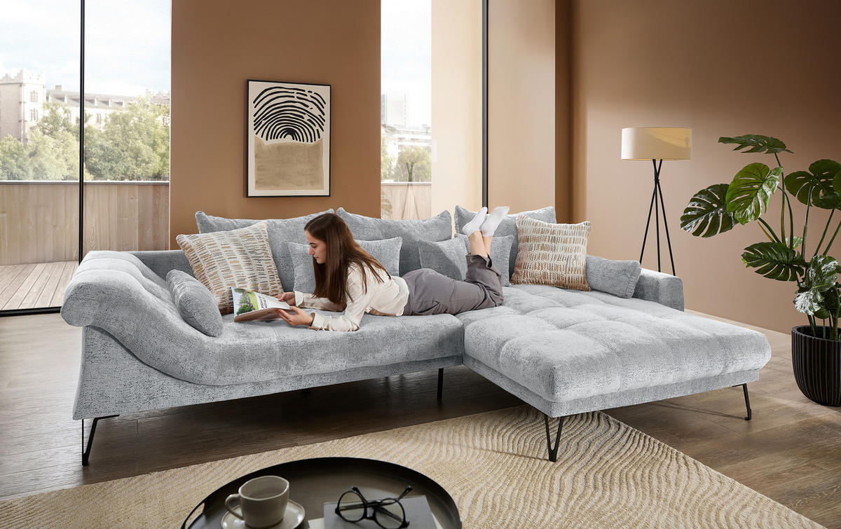 ECKSOFA Chenille Hellblau  - Schwarz/Hellblau, Konventionell, Textil/Metall (310/192cm) - Livetastic
