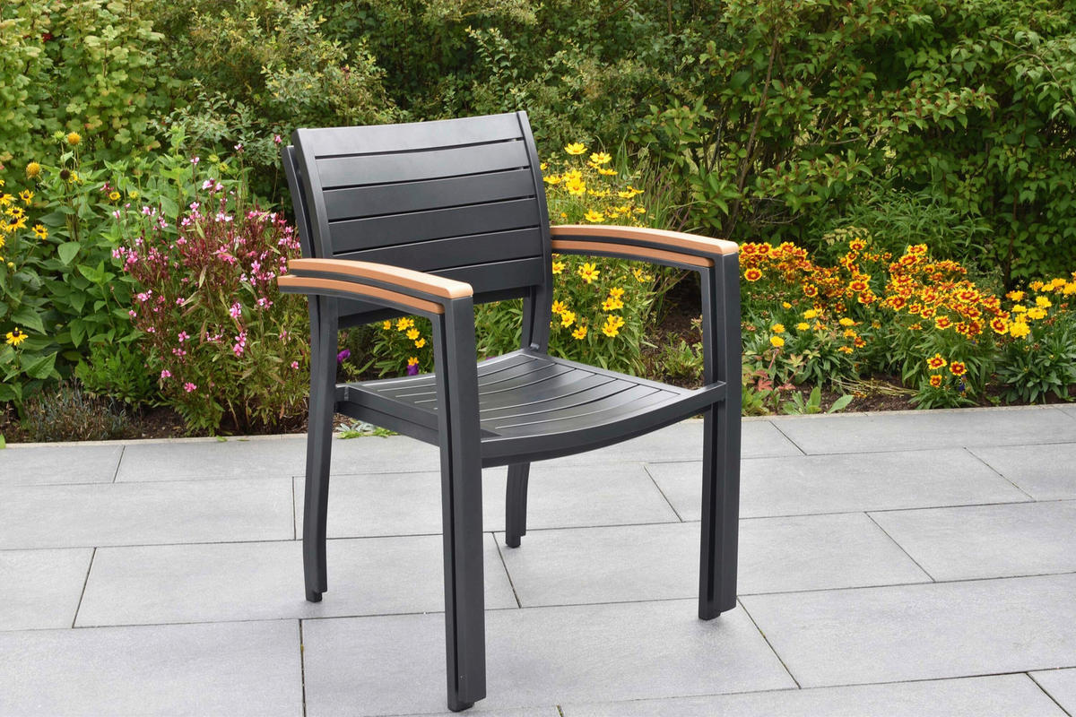 GARTENTISCHGRUPPE Aluminium  - Graphitfarben/Naturfarben, KONVENTIONELL, Kunststoff/Textil - Gardenson