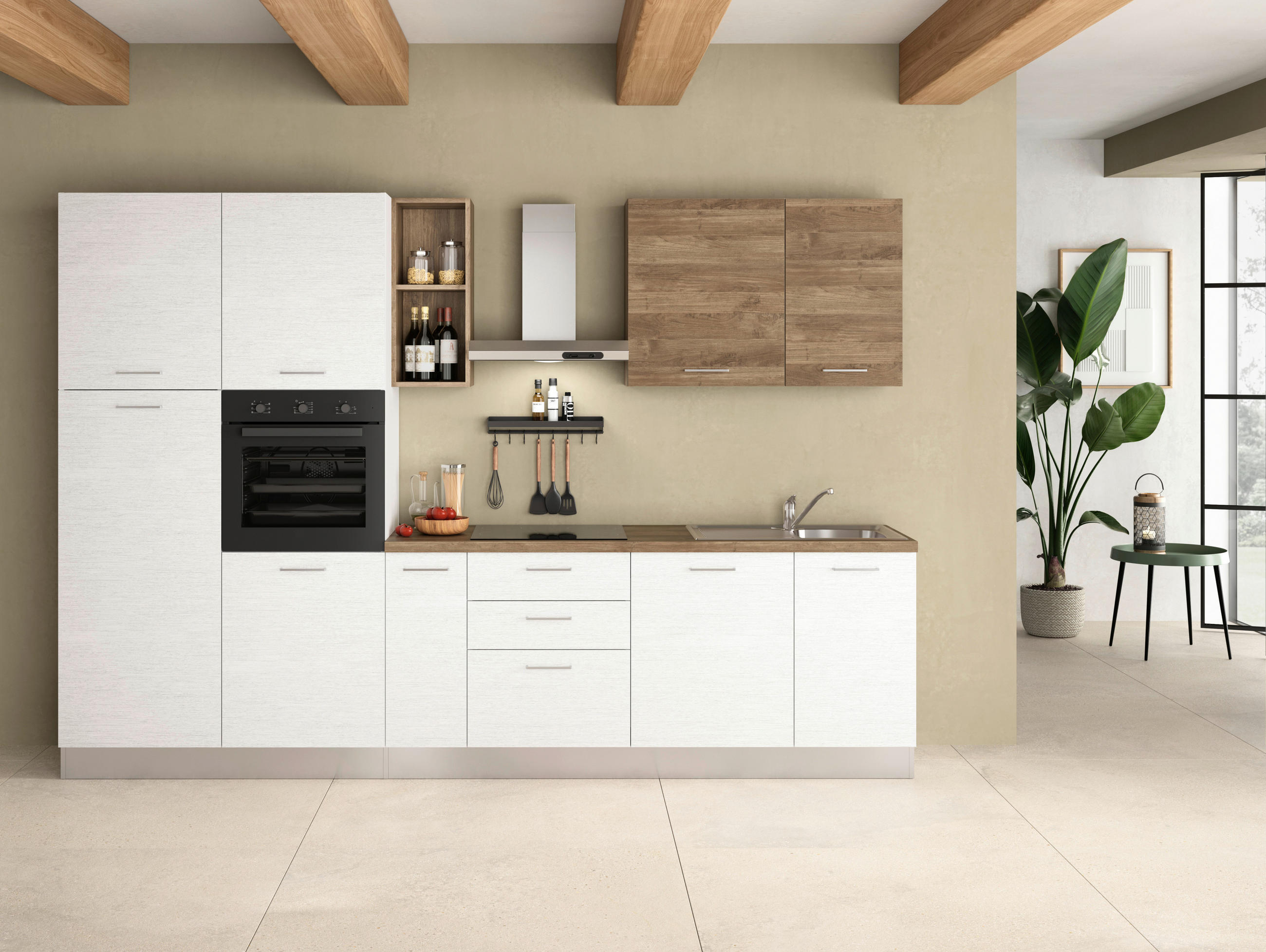 KÜCHENBLOCK 315 cm   in Weiß, Eichefarben  - Eichefarben/Magnolie, LIFESTYLE, Holzwerkstoff/Kunststoff (315cm) - MID.YOU