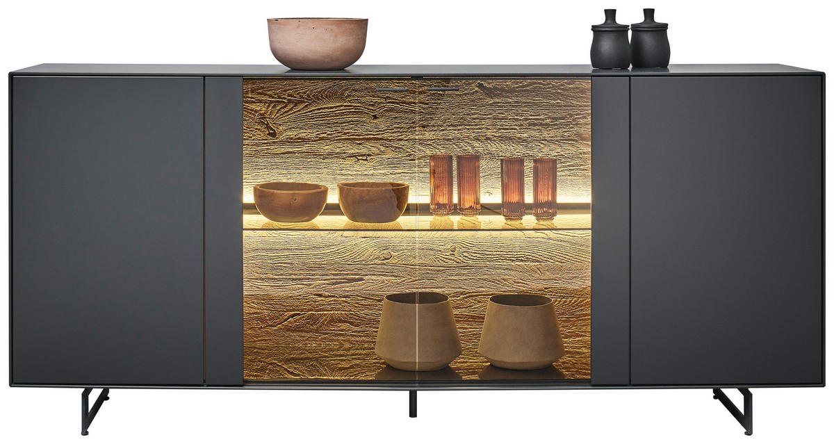 SIDEBOARD Anthrazit, Eichefarben  203/80/44 cm  - Eichefarben/Anthrazit, Natur, Glas/Holz (203/80/44cm) - Valnatura