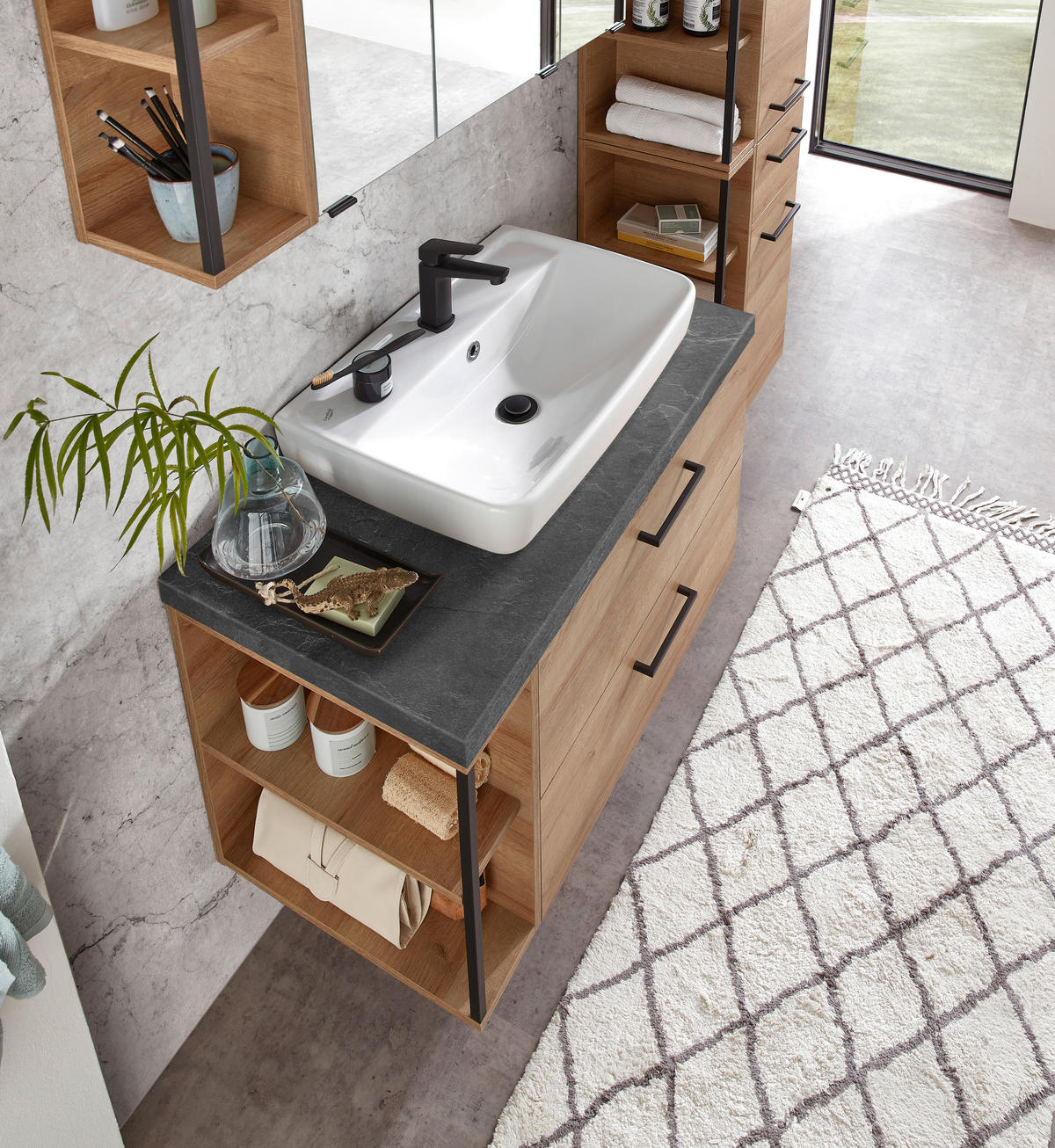 BADEZIMMER  in 90 cm  - Schieferfarben/Eichefarben, MODERN, Keramik/Holzwerkstoff (90cm) - Pelipal
