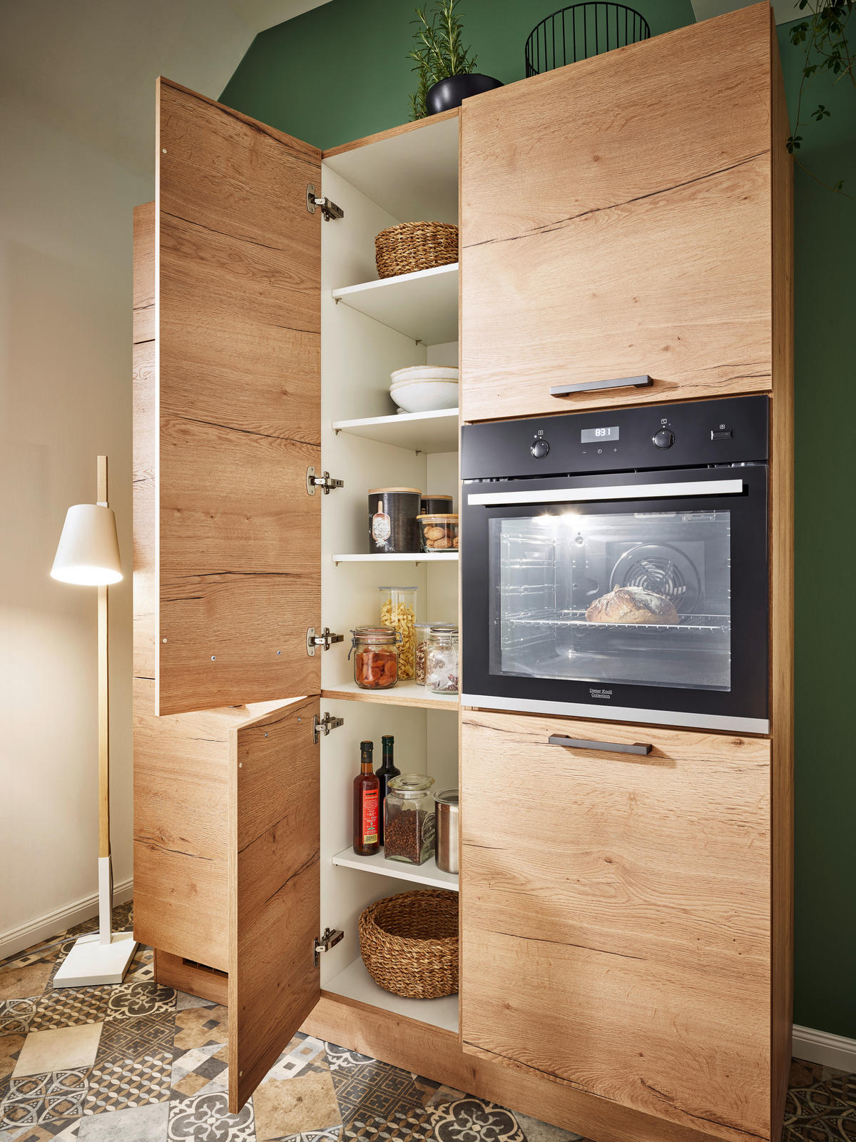 INBYGGNADSKÖK   - grå/ekfärgad, Design, trämaterial - Celina