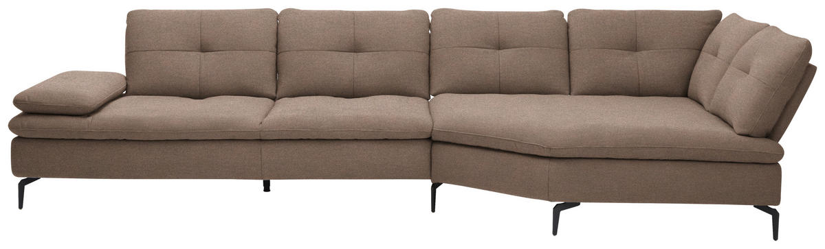 ECKSOFA  in Flachgewebe Graubraun  344/157 cm  - Graubraun/Schwarz, Design, Textil/Metall (344/157cm) - Chilliano