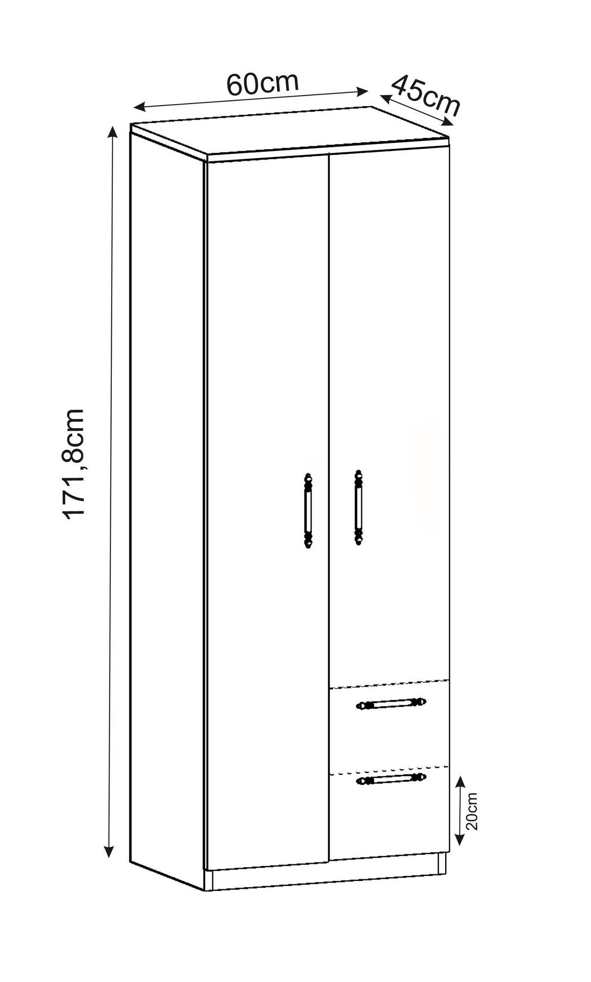 KLEIDERSCHRANK 60/172/45 cm,  in Weiß, 2-türig  - Goldfarben/Weiß, Design, Holzwerkstoff/Metall (60/172/45cm) - Livetastic