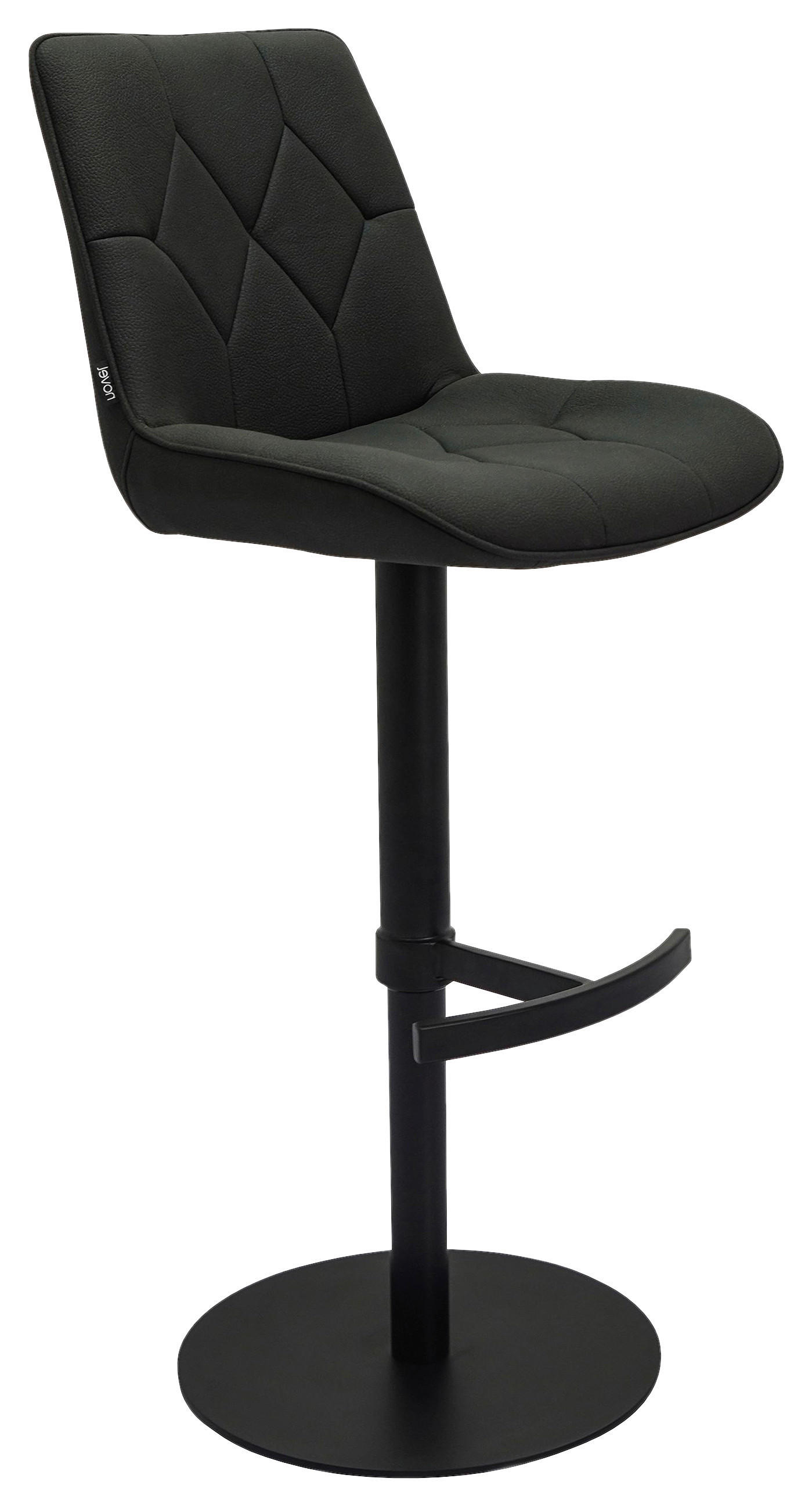 BARHOCKER Mikrofaser Schwarz Eisen Sitzfläche 360° drehbar, automatische Rückholfunktion  - Schwarz, Design, Textil/Metall (44/97-114,5/54,5cm) - Novel