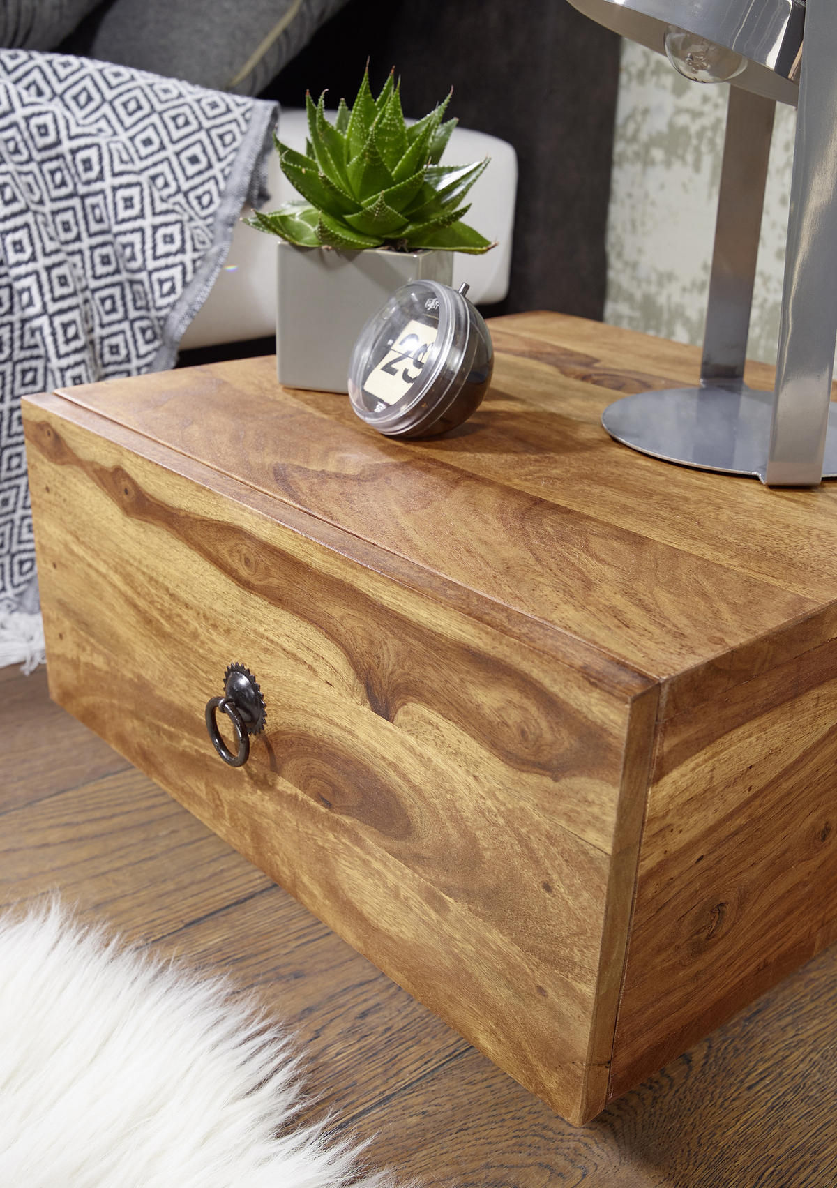 NACHTSCHRANK 40/25/40 cm Sheesham massiv  - Sheeshamfarben/Schwarz, MODERN, Holz/Metall (40/25/40cm) - MID.YOU