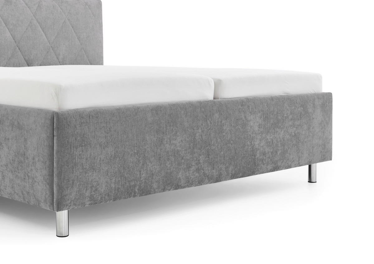 POLSTERBETT 180/200 cm,  in Hellgrau, gepolstertes Kopfteil,  - Chromfarben/Hellgrau, MODERN, Textil/Metall (180/200cm) - Xora