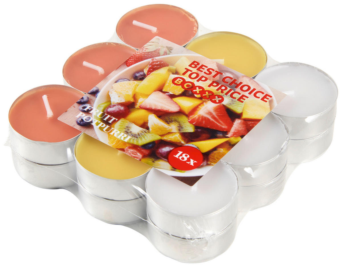 SADA ČAJOVÝCH SVÍČEK 18 kus meloun  - oranžová/bílá, Basics, kov (3cm) - Boxxx