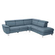 ECKSOFA in Echtleder Blau  - Blau/Alufarben, Design, Leder/Metall (271/242cm) - Cantus