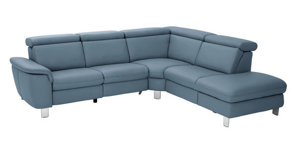 ECKSOFA in Echtleder Blau  - Blau/Alufarben, Design, Leder/Metall (271/242cm) - Cantus