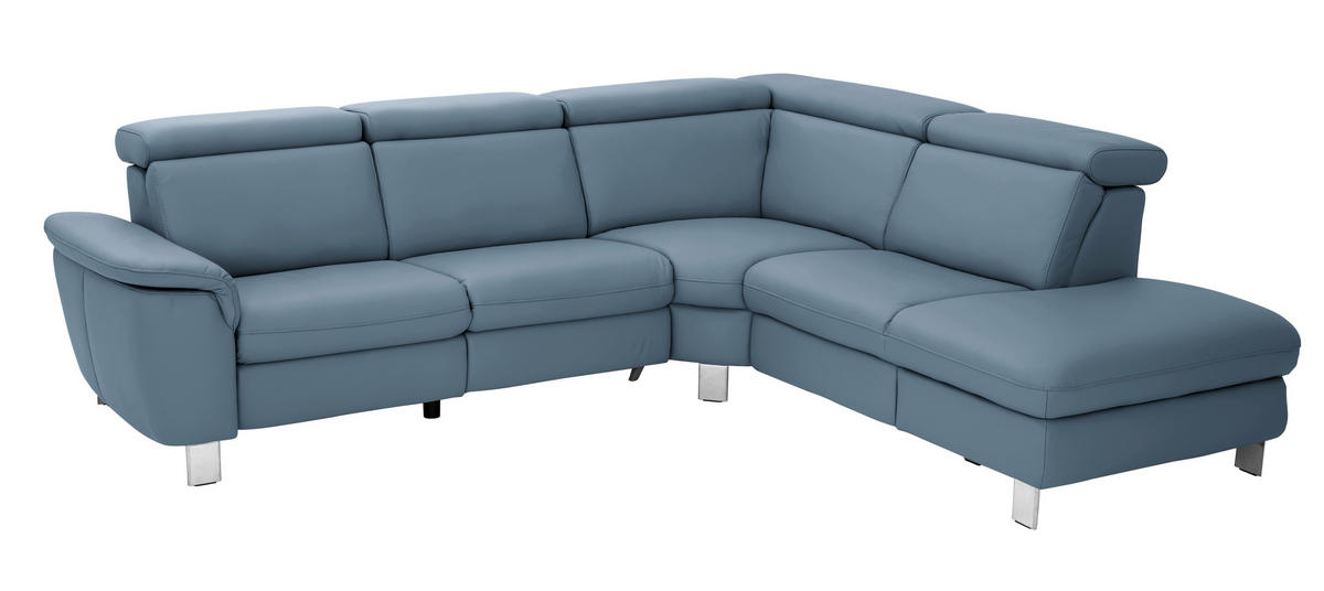ECKSOFA in Echtleder Blau  271/239 cm  - Blau/Alufarben, Design, Leder/Metall (271/239cm) - Cantus