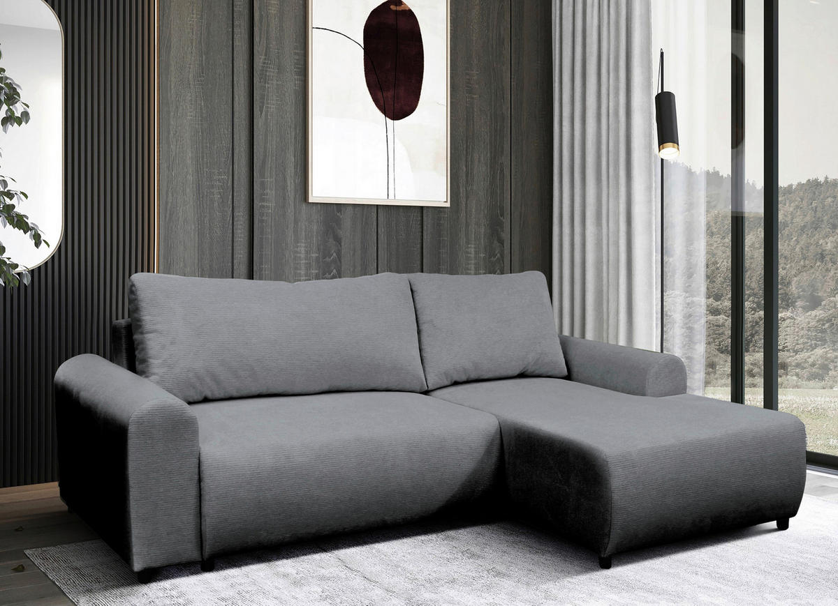 ECKSOFA in Struktur Grau  250/160 cm  - Schwarz/Grau, Design, Kunststoff/Textil (250/160cm) - MID.YOU