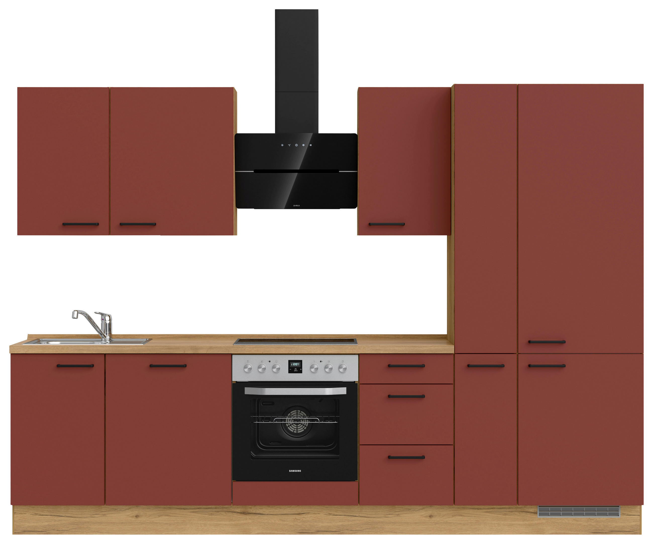KÜCHENLEERBLOCK 300 cm   in Rot, Eichefarben  - Eichefarben/Rot, MODERN, Holzwerkstoff/Metall (300cm) - Nobilia