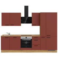 KÜCHENLEERBLOCK 300 cm   in Rot, Eichefarben  - Eichefarben/Rot, MODERN, Holzwerkstoff/Metall (300cm) - Nobilia