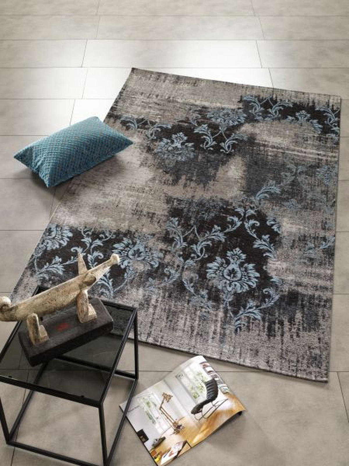  RUGMRZ Teppiche, Dämm- & Schutzmatten 140 x 210 cm Wohnzimmer  Teppich blau Blumen Dekoration rechteckiger Retro-Teppich Teppich Für  Esszimmer