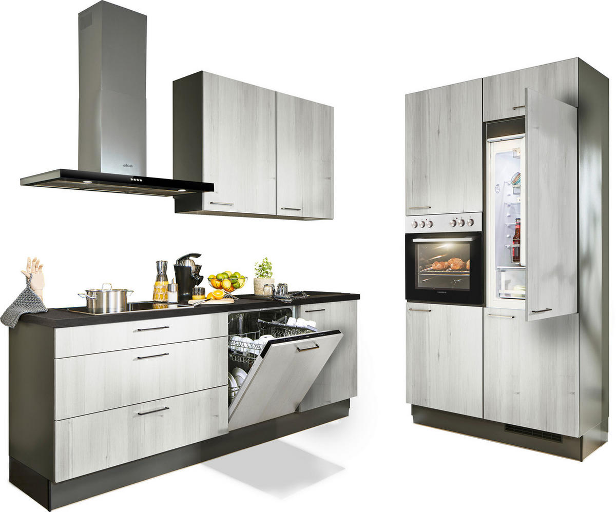 ECKKÜCHE 220/120 cm  in Graphitfarben, Schwarz, Tannenholzfarben  - Tannenholzfarben/Schwarz, Design, Holzwerkstoff/Metall (220/120cm) - Xora