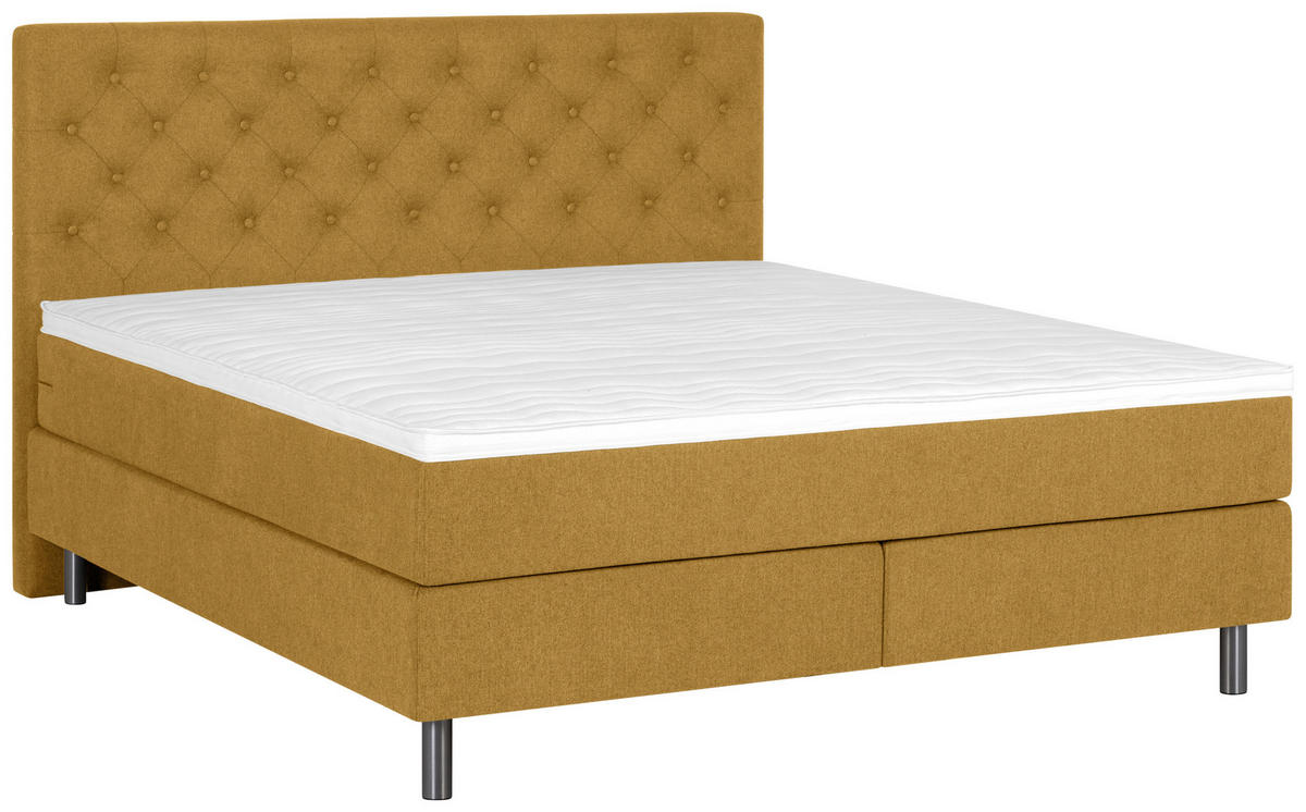 BOXSPRINGBETT 140/200 cm  in Currygelb  - Currygelb/Silberfarben, Konventionell, Textil/Metall (140/200cm) - Welnova