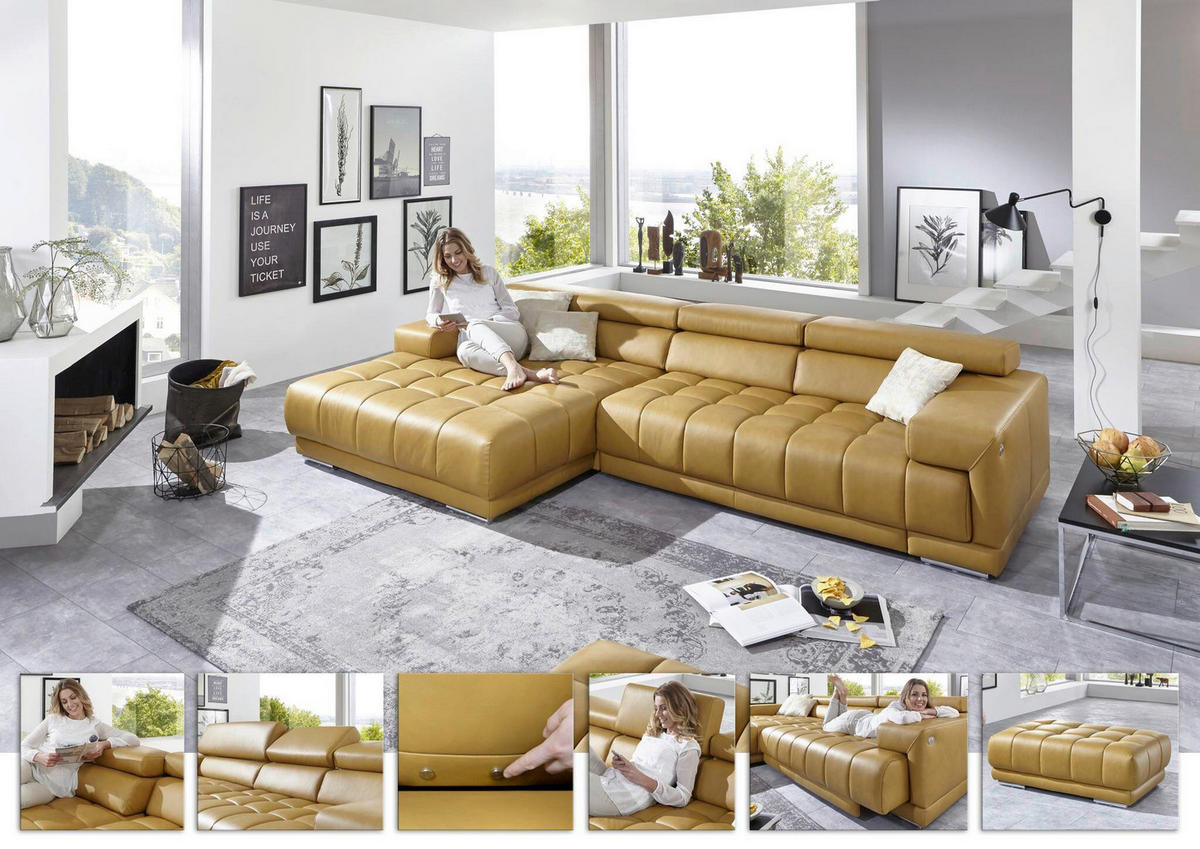 ECKSOFA in Echtleder Gelb  - Chromfarben/Gelb, Design, Leder/Metall (190/330cm) - Beldomo Speed
