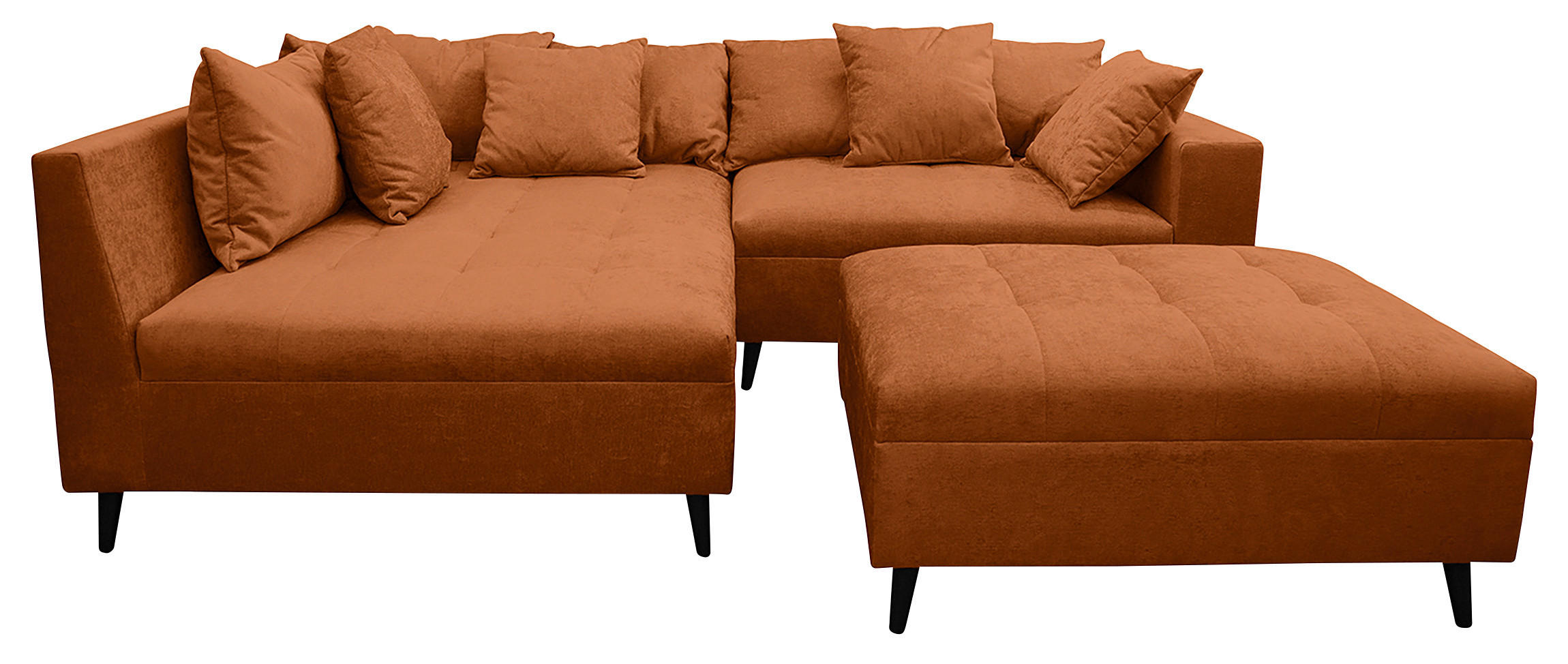 Ecksofa inkl. Hocker in Flachgewebe Rostfarben  174/247 cm  - Rostfarben/Schwarz, Design, Holz/Textil (174/247cm) - MID.YOU