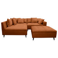 Ecksofa inkl. Hocker Rostfarben Flachgewebe  - Rostfarben/Schwarz, Design, Holz/Textil (174/247cm) - MID.YOU