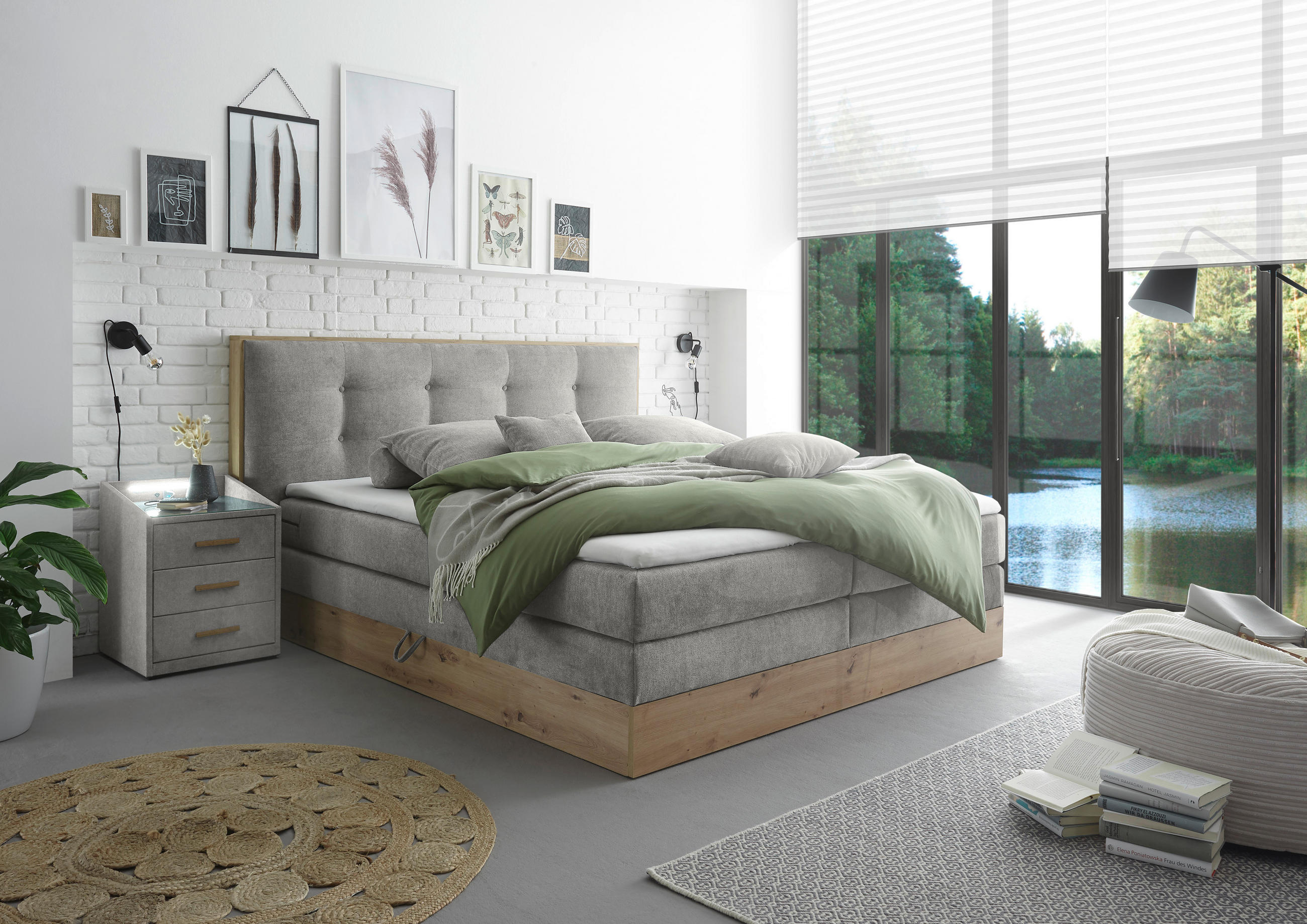 Pat Boxspring, 180/200 cm, gri deschis