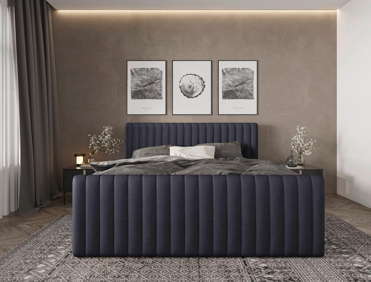 BOXBETT 180/200 cm,  in Graphitfarben, gepolstertes Kopfteil, Bettkasten, Topper, Matratzen, H3 + H3 = fest  - Schwarz/Graphitfarben, Basics, Kunststoff/Textil (180/200cm) - Chameo