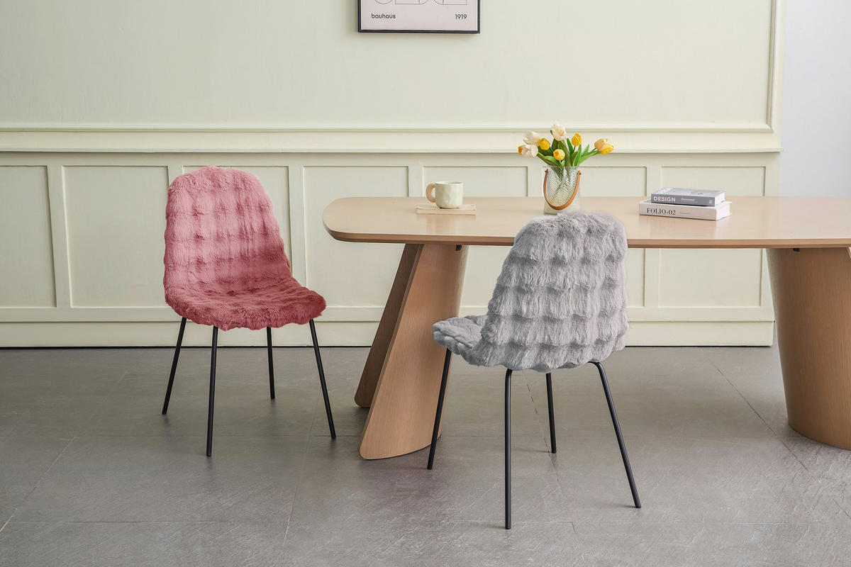 STUHL   Plüsch  Rosa  - Schwarz/Rosa, Design, Textil/Metall (44/87/53cm) - Milino