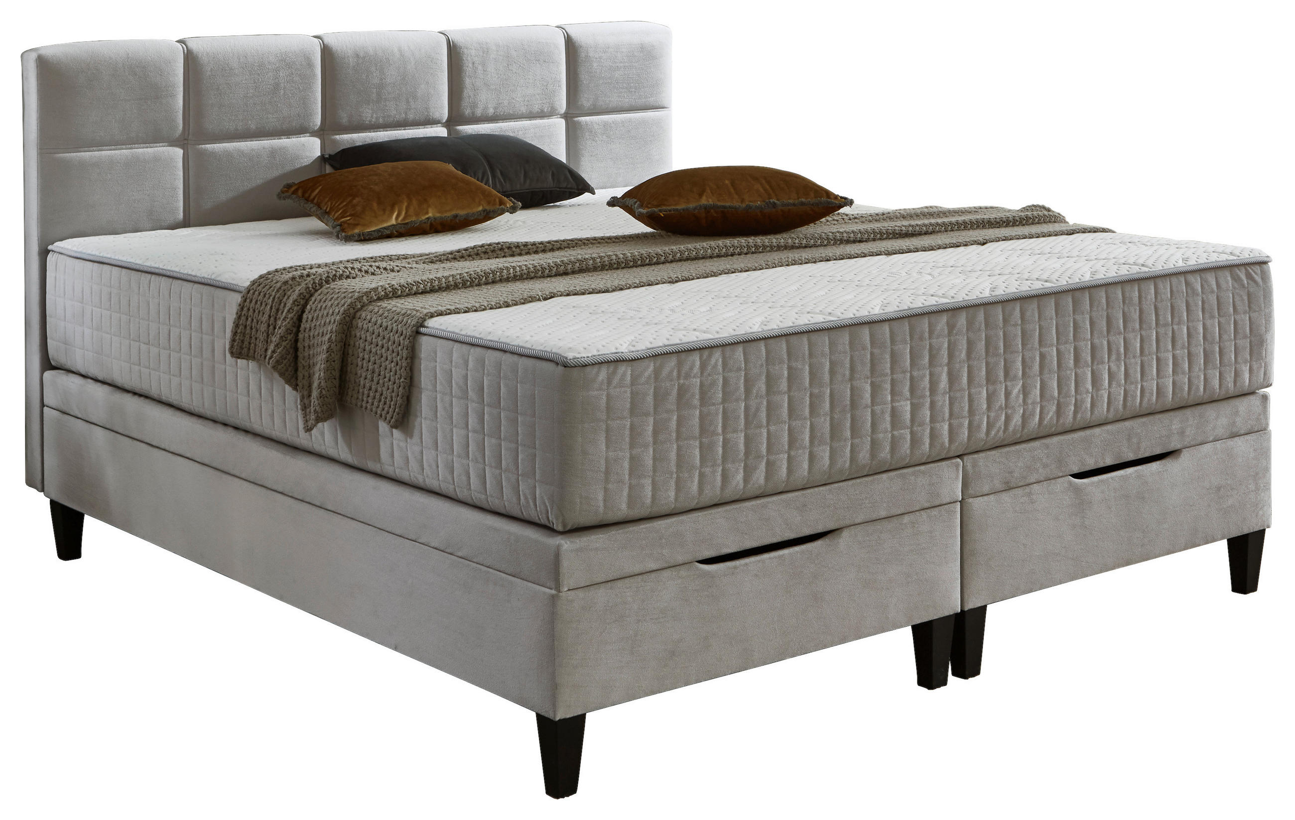 BOXBETT 180/200 cm,  in Hellgrau, Bettkasten, Matratzen, H2 + H3 = mittel + fest  - Hellgrau, KONVENTIONELL, Textil (180/200cm) - Boxxx