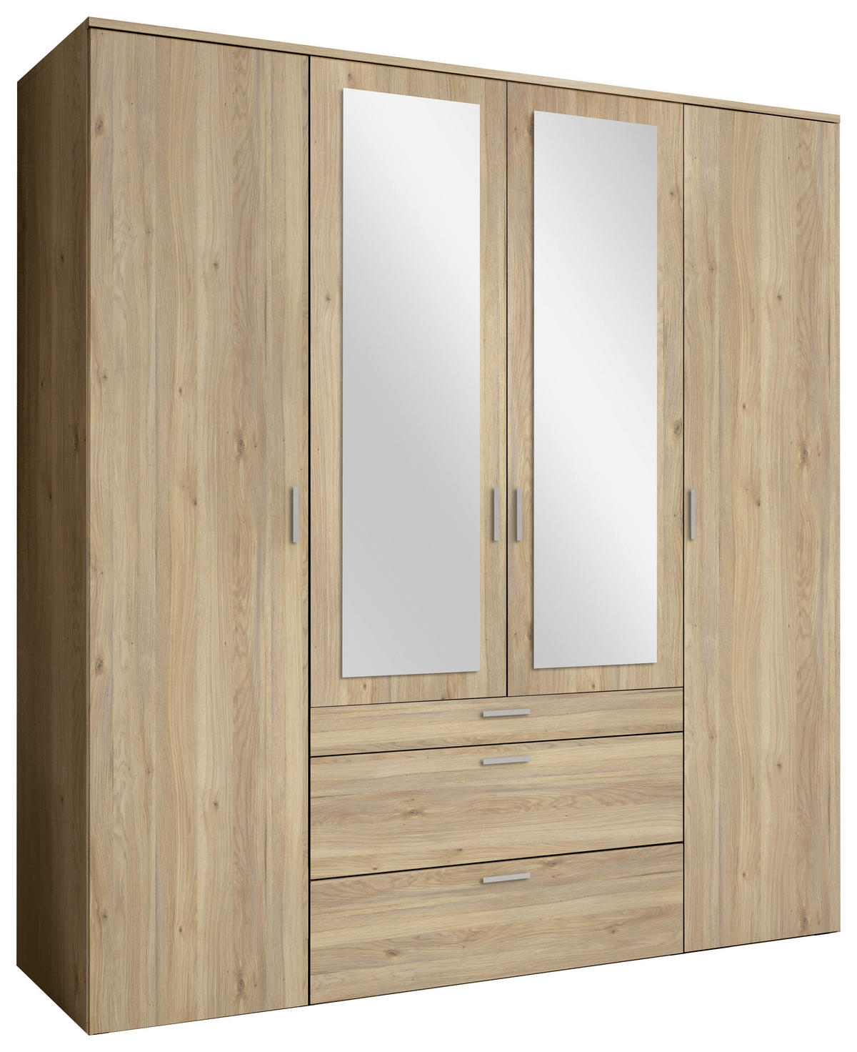 DREHTÜRENSCHRANK  in Eichefarben  - Eichefarben/Alufarben, MODERN, Glas/Holzwerkstoff (180/195/56cm) - Livetastic