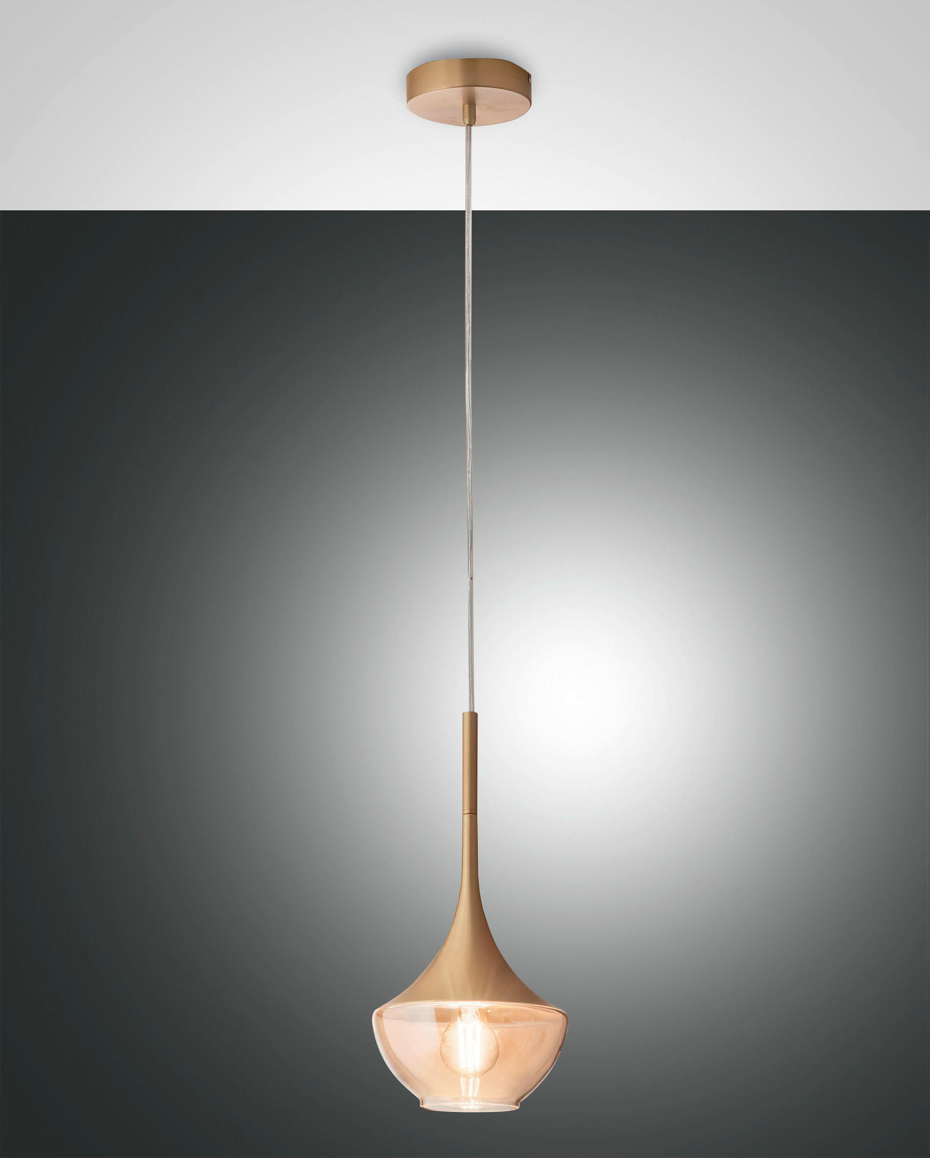 PENDELLEUCHTE 20/200 cm  - Messingfarben, Design, Glas/Metall (20/200cm) - Fabas Luce